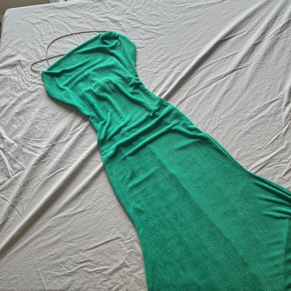 pretty little thing green cowl maxi dress